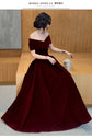 Prom Dress Wine Red Elegant Velvet Off Shoulder Evening Wedding Guest Dress