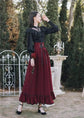 Vintage Gothic Two Piece Set, Black Lace Ruffle Blouse and Midi Skirt