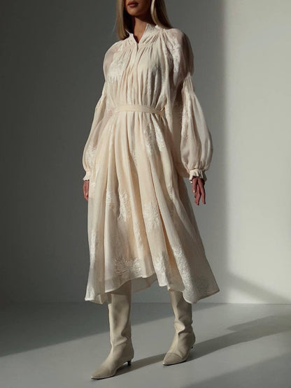 Fildişi Dokulu Rüya Midi Elbise