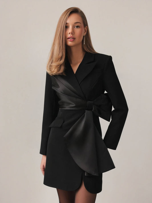 Saten Detaylı Blazer Elbise