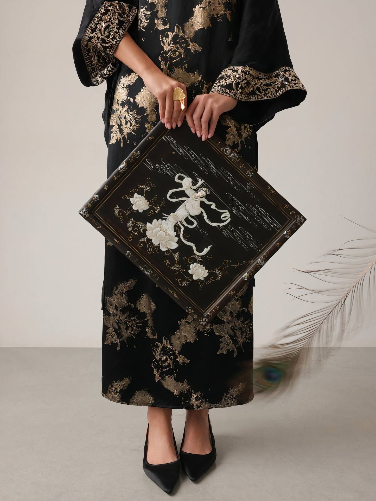 Nakışlı Siyah Kimono