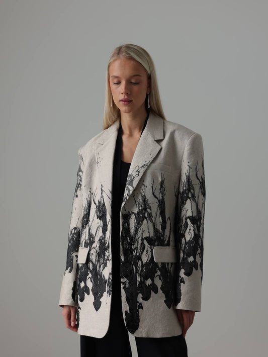 Desenli Gri Oversize Ceket