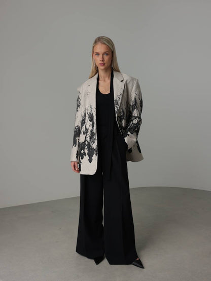 Şık Yüksek Bel İspanyol Paça Siyah Pantolon