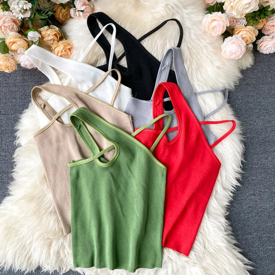 Crop Tops Women Halter Cross Straps Tops