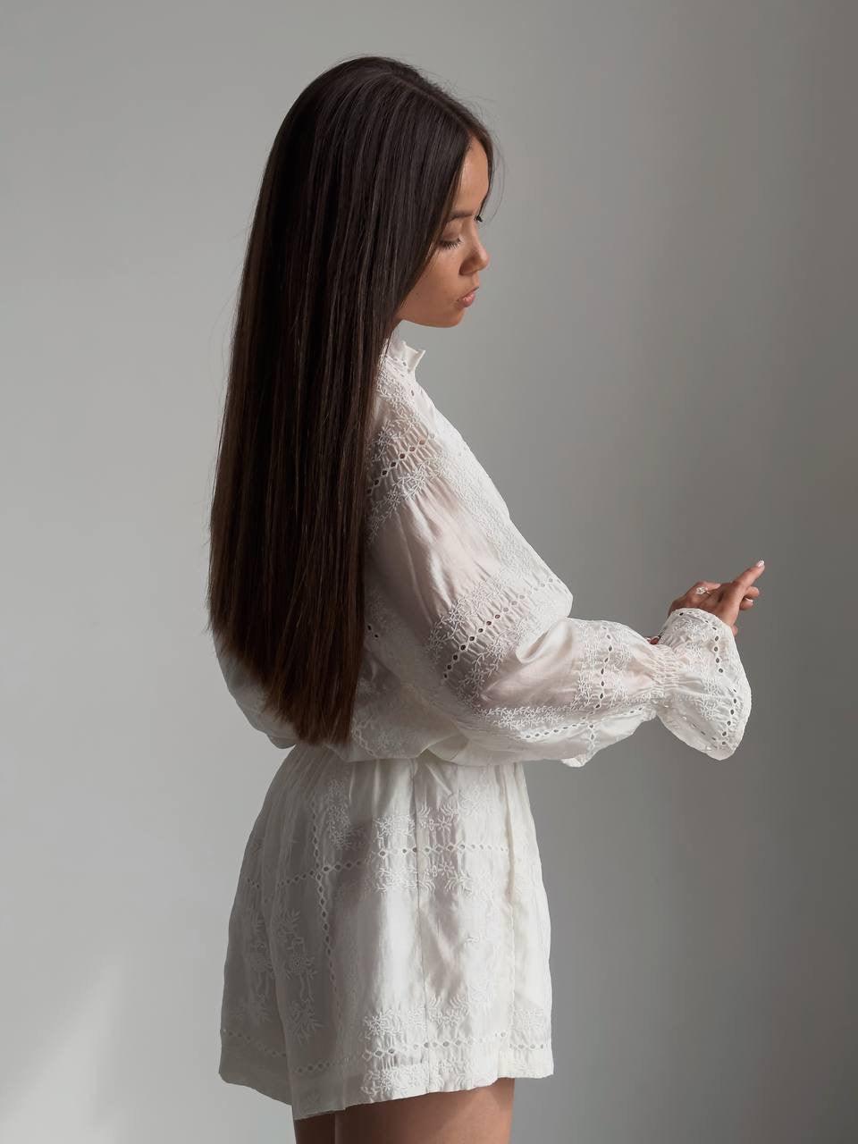 Zarif Beyaz Dantel Nakışlı Takım