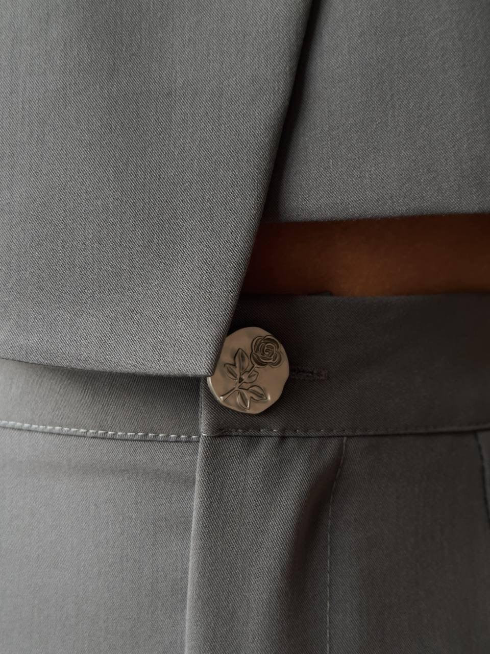 Zarif Gri Crop Ceket Takım