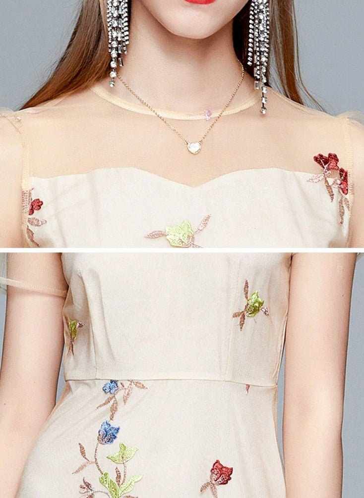 Summer Flowers Embroidery | Runway Mesh Dress | BoutiquElegance