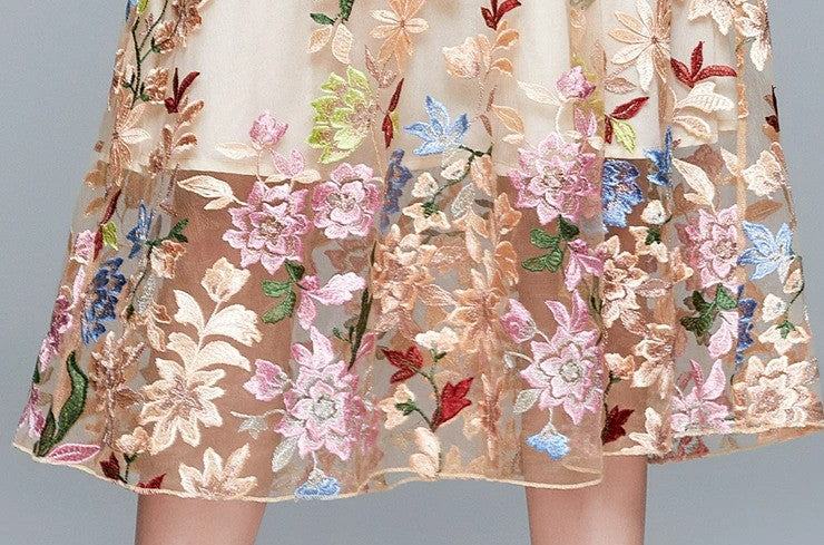 Summer Flowers Embroidery | Runway Mesh Dress | BoutiquElegance