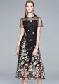 SUMMER FLOWERS EMBROIDERY RUNWAY MESH DRESS