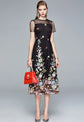 SUMMER FLOWERS EMBROIDERY RUNWAY MESH DRESS