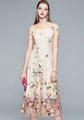 SUMMER FLOWERS EMBROIDERY RUNWAY MESH DRESS