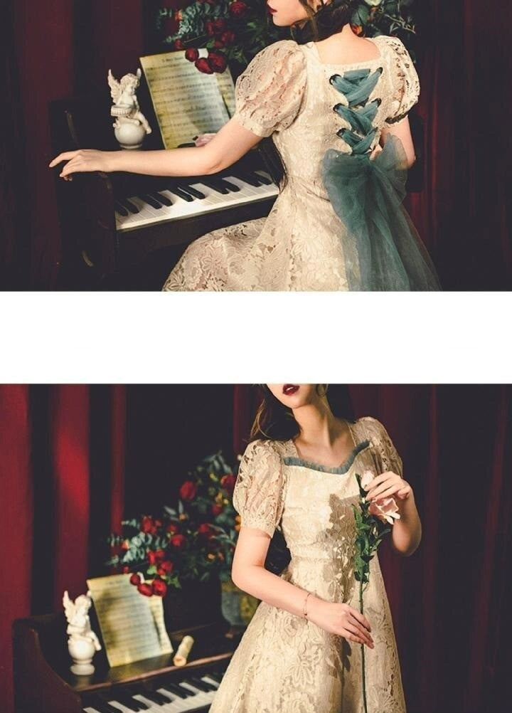 Lace Square Collar Dress | BoutiquElegance