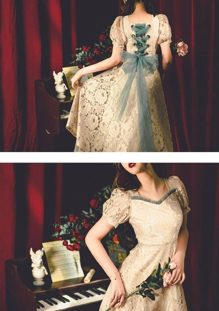 Lace Square Collar Dress | BoutiquElegance