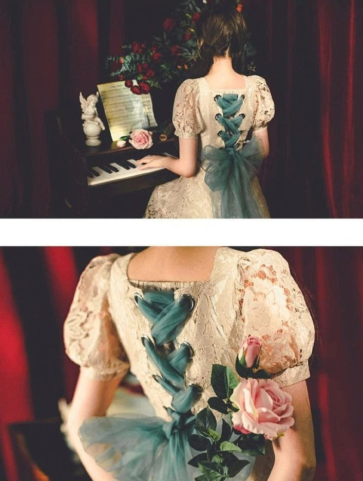 Lace Square Collar Dress | BoutiquElegance