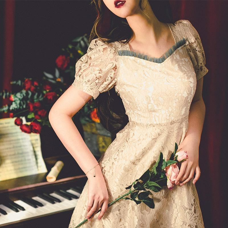 Lace Square Collar Dress | BoutiquElegance