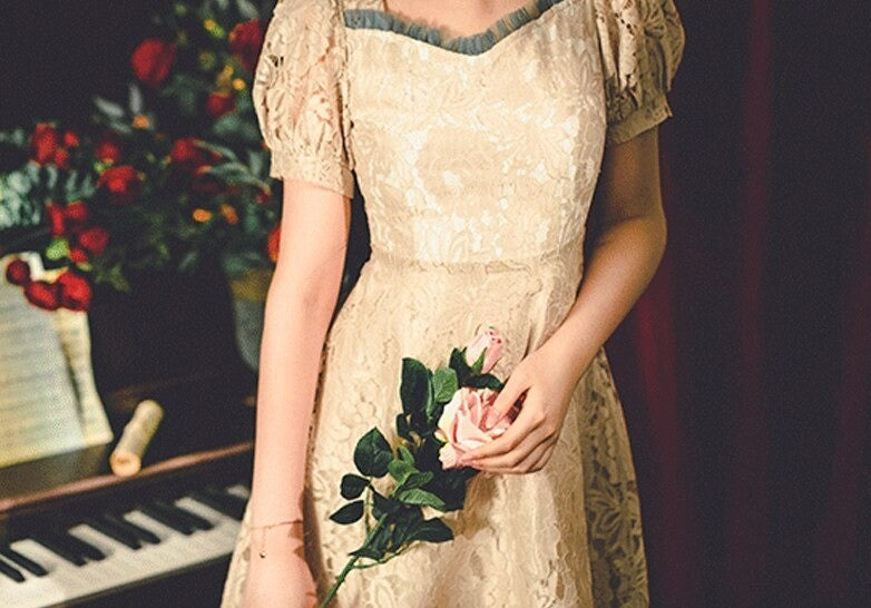 Lace Square Collar Dress | BoutiquElegance