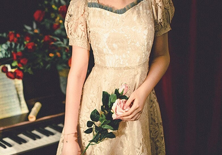 Lace Square Collar Dress | BoutiquElegance