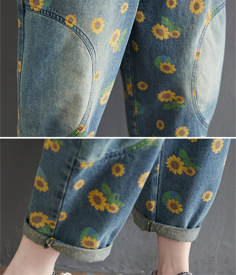 Sunflower Printed Jeans Overalls | BoutiquElegance