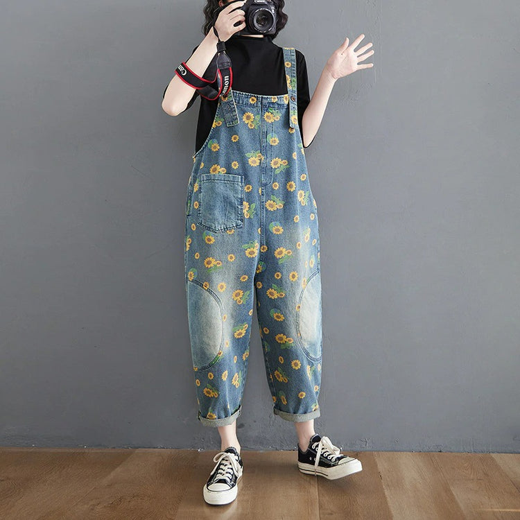 Sunflower Printed Jeans Overalls | BoutiquElegance