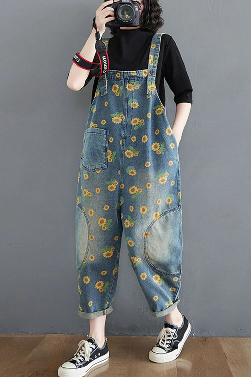 Sunflower Printed Jeans Overalls | BoutiquElegance