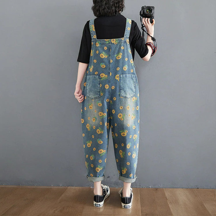 Sunflower Printed Jeans Overalls | BoutiquElegance