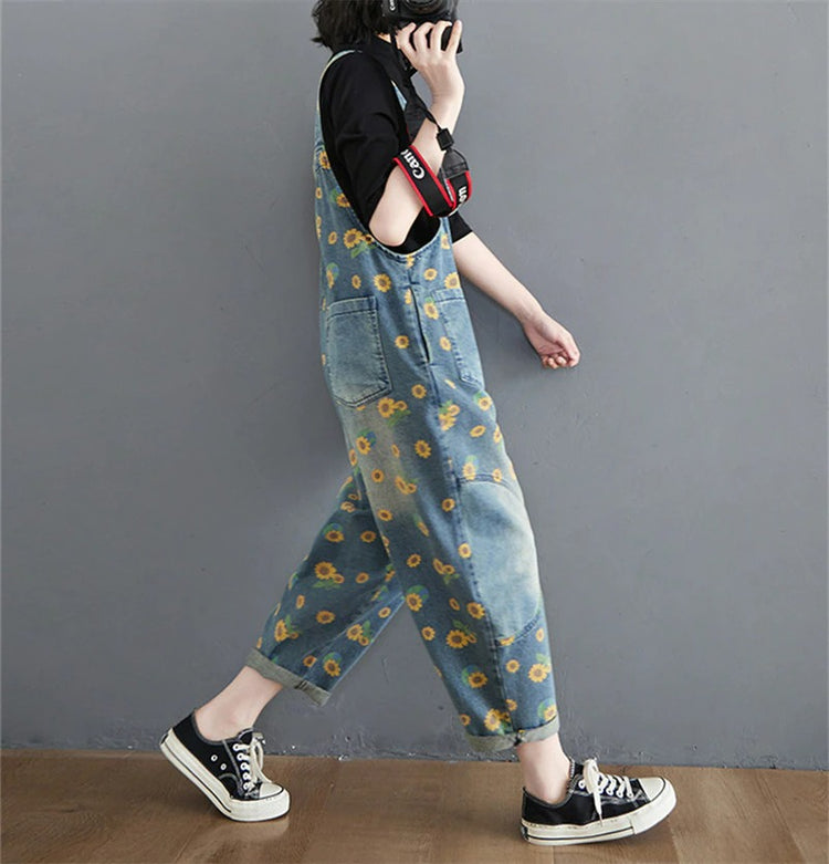 Sunflower Printed Jeans Overalls | BoutiquElegance