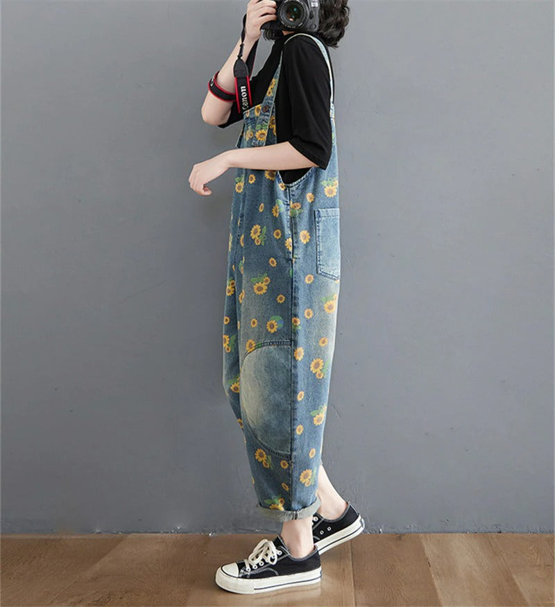 Sunflower Printed Jeans Overalls | BoutiquElegance