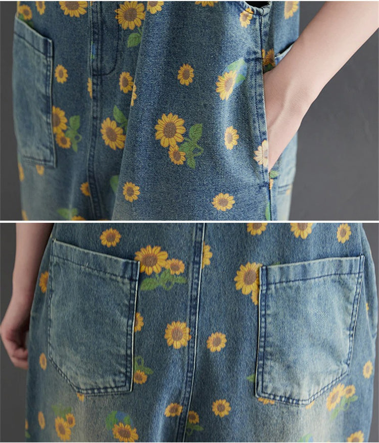 Sunflower Printed Jeans Overalls | BoutiquElegance