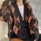 KNITTED ARGYLE WOMEN SWEATER CARDIGAN