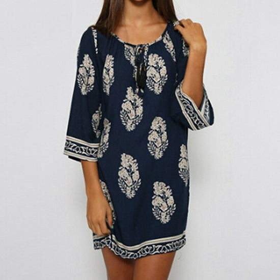 BOHO 3/4 SLEEVE BOHO DRESS & LOOSE BEACH MINI DRESSES