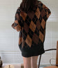 KNITTED ARGYLE WOMEN SWEATER CARDIGAN