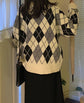 KNITTED ARGYLE WOMEN SWEATER CARDIGAN