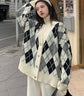 KNITTED ARGYLE WOMEN SWEATER CARDIGAN