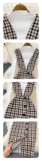 WOMEN PLAID STRAP DRESS + PULLOVER (2 PIECE SET)