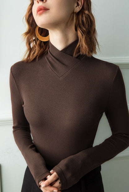 WOMEN WARM PULLOVER WITH STAND-UP COLLAR