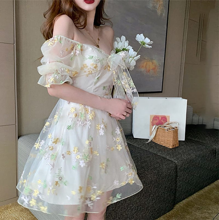 Floral Puff Sleeve Chiffon Dress | BoutiquElegance