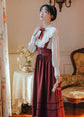 VINTAGE CUTE LACE BOW LANTERN SLEEVE SHIRT & BANDAGE STRIPE LONG SKIRT