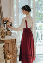 VINTAGE CUTE LACE BOW LANTERN SLEEVE SHIRT & BANDAGE STRIPE LONG SKIRT
