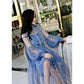 WOMEN LACE FLOWER DRESS LANTERN SLEEVE