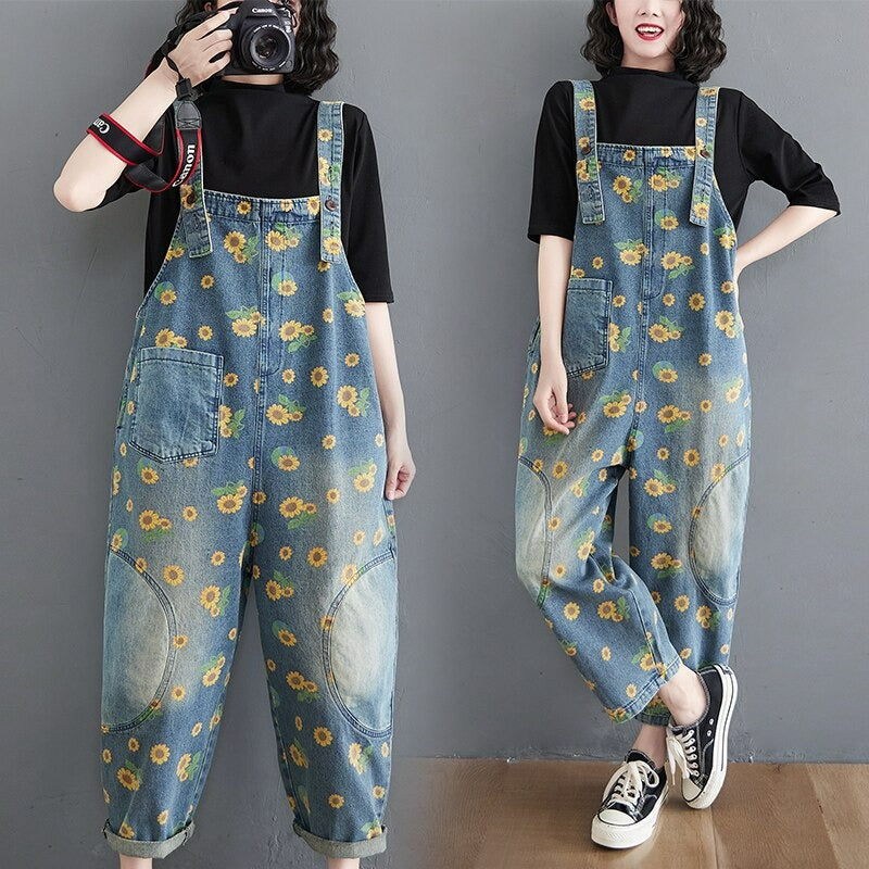 Sunflower Printed Jeans Overalls | BoutiquElegance