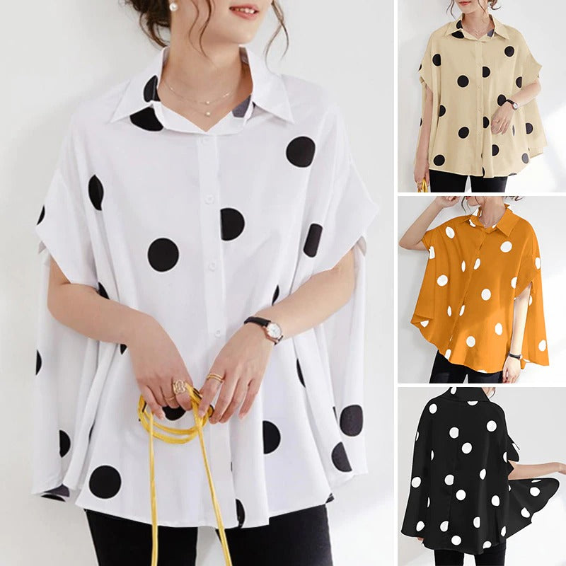 Polka Dot Short Sleeve Blouse | BoutiquElegance