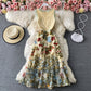 WOMEN SLEEVELESS SPARKLE FLOWER EMBROIDERY DRESS