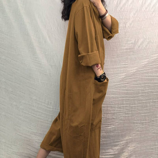 WOMEN CASUAL LOOSE SOLID POCKET LONG SLEEVE OVERALLS